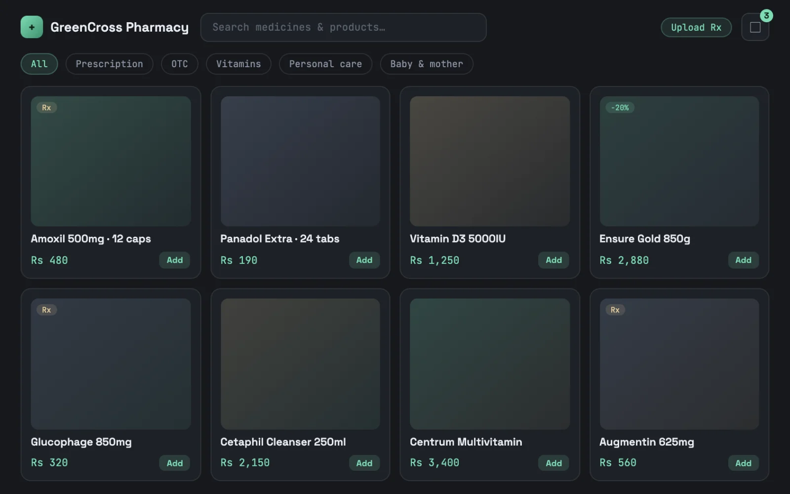 Pharmacy E-commerce SaaS — interface preview